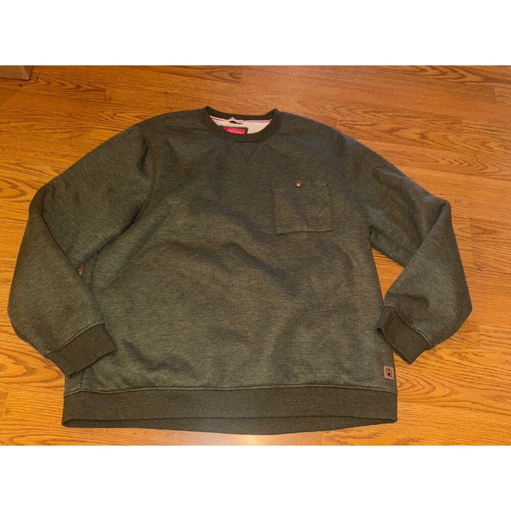 Coleman Sweatshirt Fleece Lined Mens 2XL Olive Green Pullover LS Chest Pocket